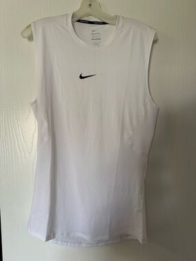 Nike White Dri-FIT Tank with Black Pro Neckband